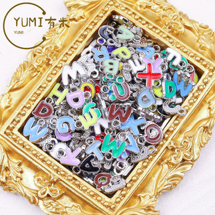 Cross-border color 26 English letters mixed color alloy drop necklace bracelet bracelet rope pendant pendant accessories DIY