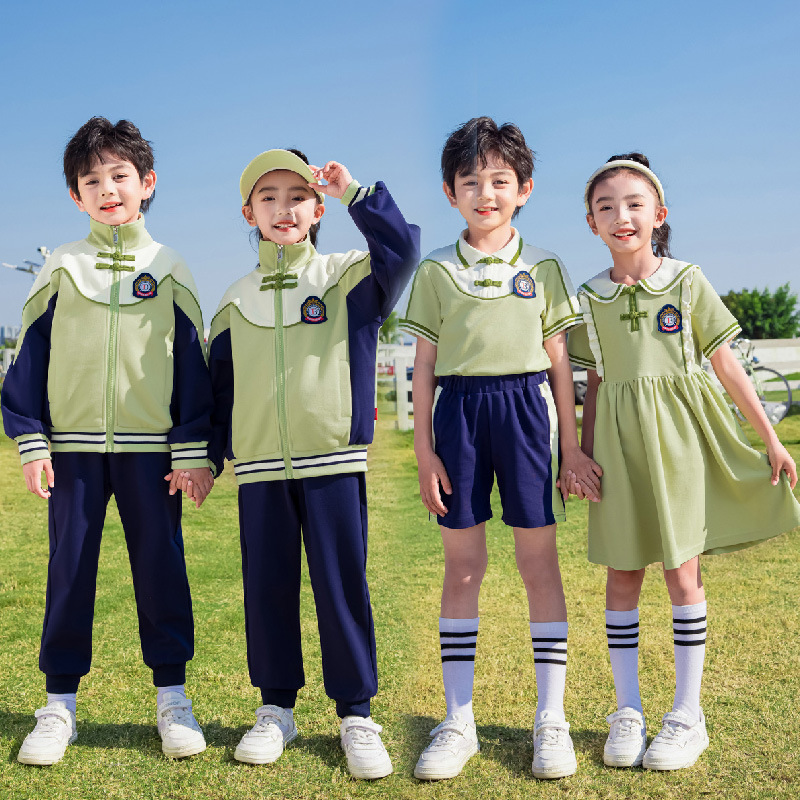 幼兒園園服套裝復古風小學生綠色校服男女孩六一演出服二三四件套