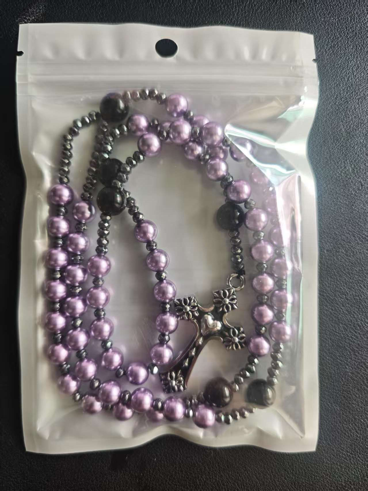 2022 verano nuevo transfronterizo negro natural cuentas redondas cadena larga negro Ball piedra Cruz Rosario collar de los hombres al por mayor