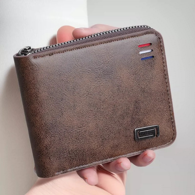 Men's short wallet 2026 new model solid color simple design for young people 70% off multifunctional student zipper coin purse
