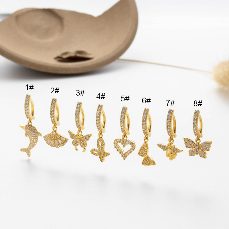 4g Weight Rhinestones Inlay Material 1 Piece Belly Rings Casual Simple Style Heart Shape Butterfly Fish Copper Plating Rhinestones