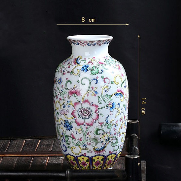 Vaso de escritorio de cerámica de porcelana pequeña boca mini hidroponía de flores retrógradas botellas de flores de porcelana