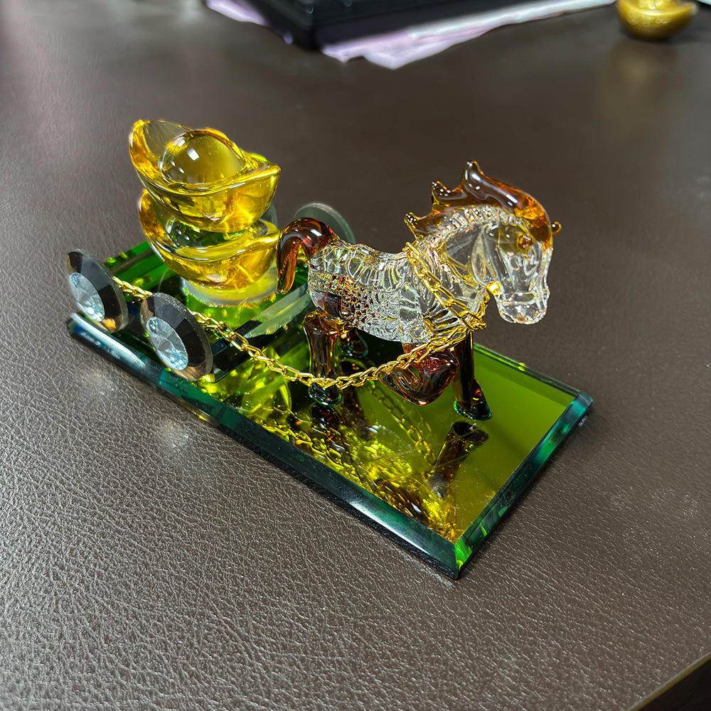 Car Perfume Holder Ornament Glass Carriage Pulling Gold Ingots to Attract Wealth and Protect Safety Car Gift Interior Odor Removal Decoration