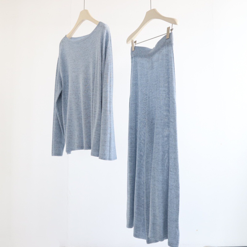 Japanese Paper Yarn High-End Soft and Gentle Two-Piece Set, New Spring/Summer Style Long-Sleeve Loose Top + High-Waisted Wide-Leg Pants Japanese Paper Yarn High-End Soft and Gentle Two-Piece Set, New Spring/Summer Style Long-Sleeve Loose Top + High-Waisted Wide-Leg Pants