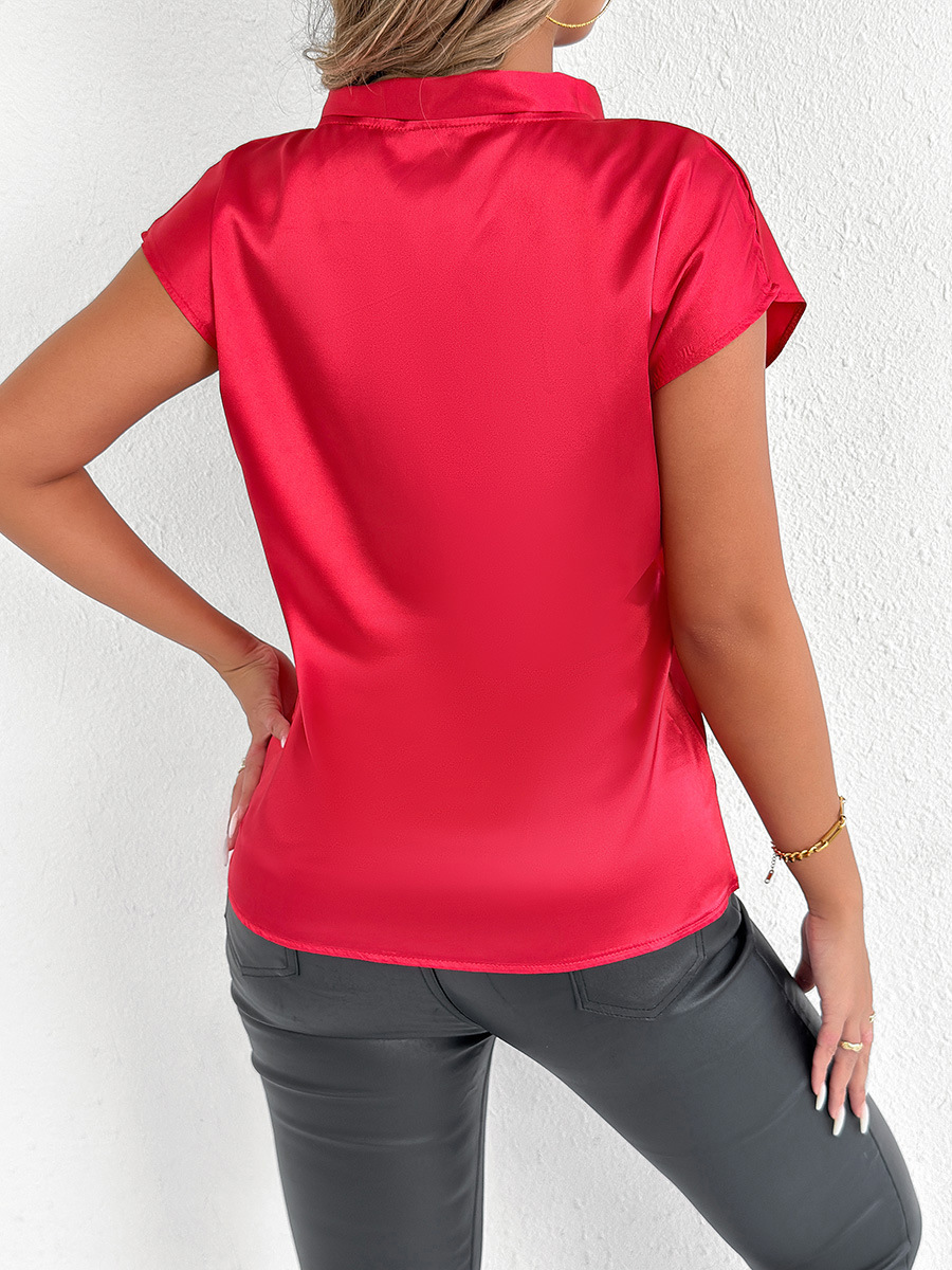 Fotos reales de ropa femenina de Amazon para el mercado europeo y americano, camisetas de seda sintética de verano, blusas de satén para mujer, comercio exterior.
