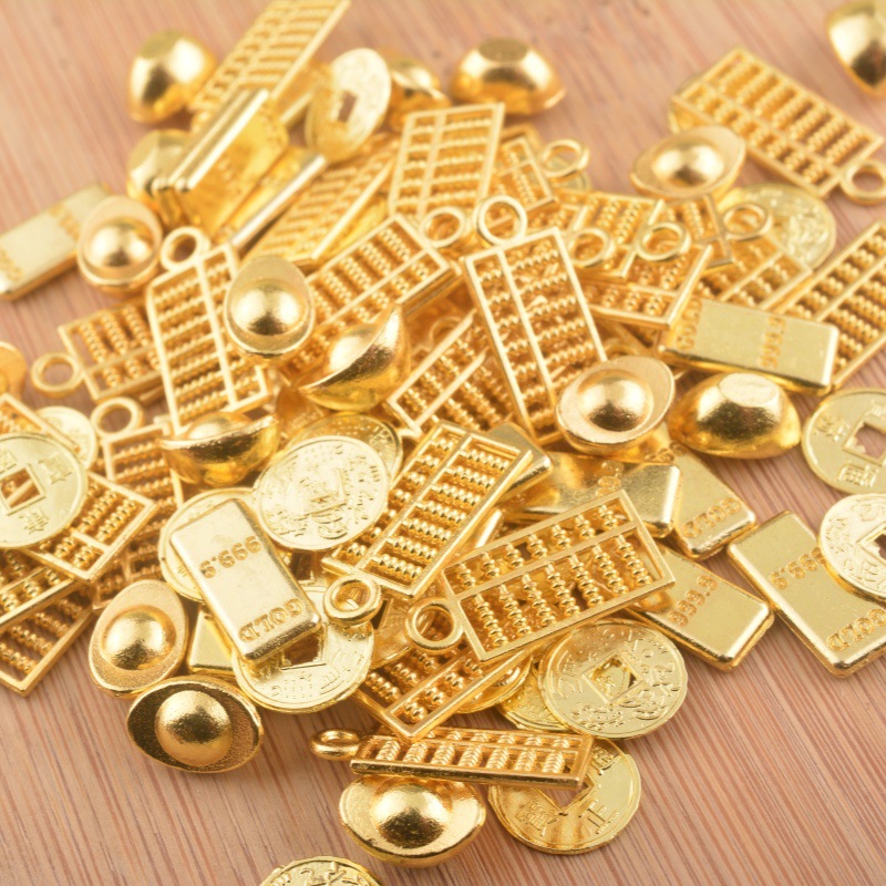 金属工艺品摆件diy沙仿金元宝聚宝盆装饰仿金条金币供奉财神算盘