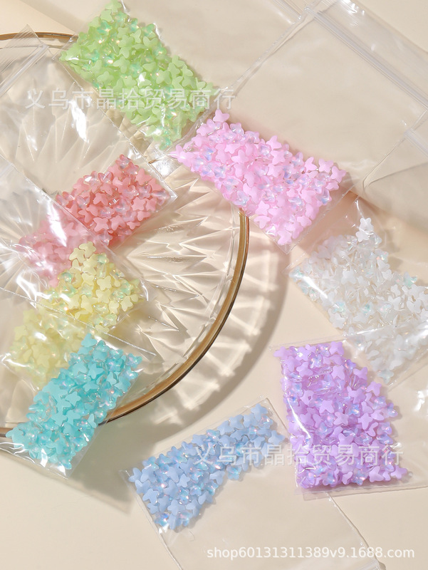 Fingertip Butterfly Candy Love Plain Moca Candy Color Pointed Bottom Nail Diamond Nail Jewelry Accessories Factory