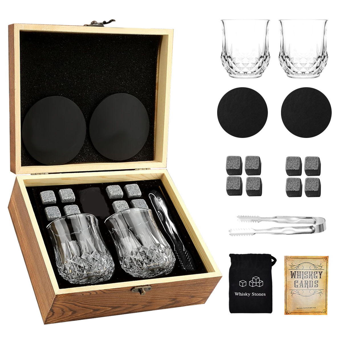 *스타 다이아몬드 컵 2컵 8스톤 위스키 나무 상자 15개 세트