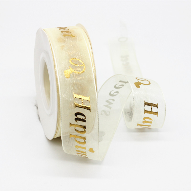 2,5 cm cinta de gasa decoración de la boda de vacaciones de oro cinta regalo del día de san valentín embalaje de la flor cinta de hilo de nieve