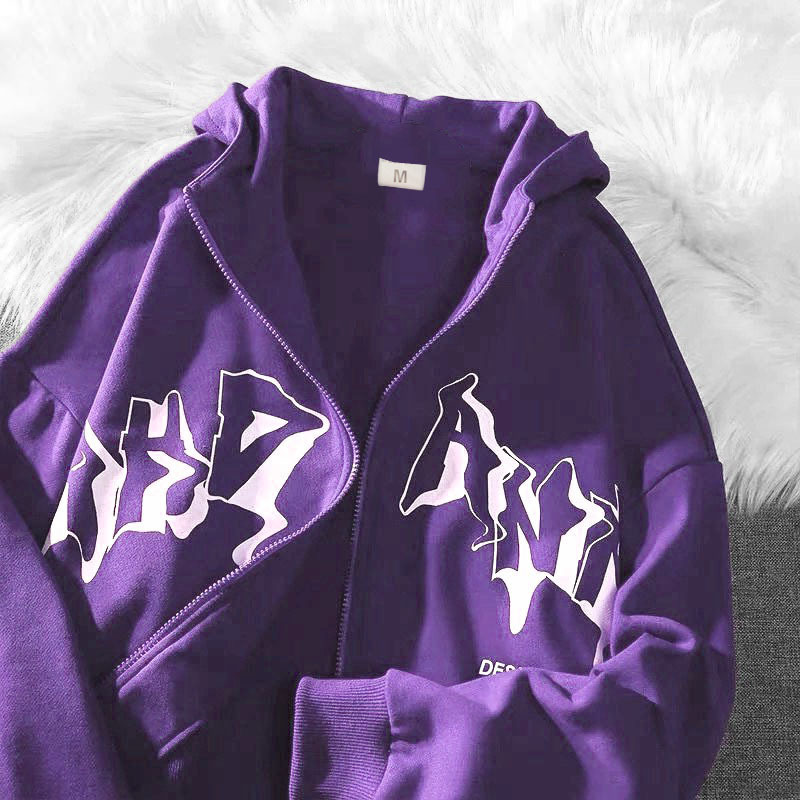 2022 en stock nuevo gótico carta impresa con capucha Otoño e Invierno cardigan cremallera suéter de los hombres moda chaqueta casual