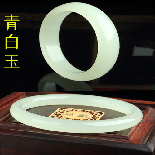 Mongolian material blue and white jade bracelet mutton fat white round jade bracelet thin round beauty bracelet keeps falling Mongolian material bracelet factory