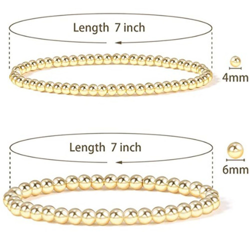 European and American cross-border jewelry gold-plated round beads simple versatile 4mm 6mm safety pin bracelet elastic cord