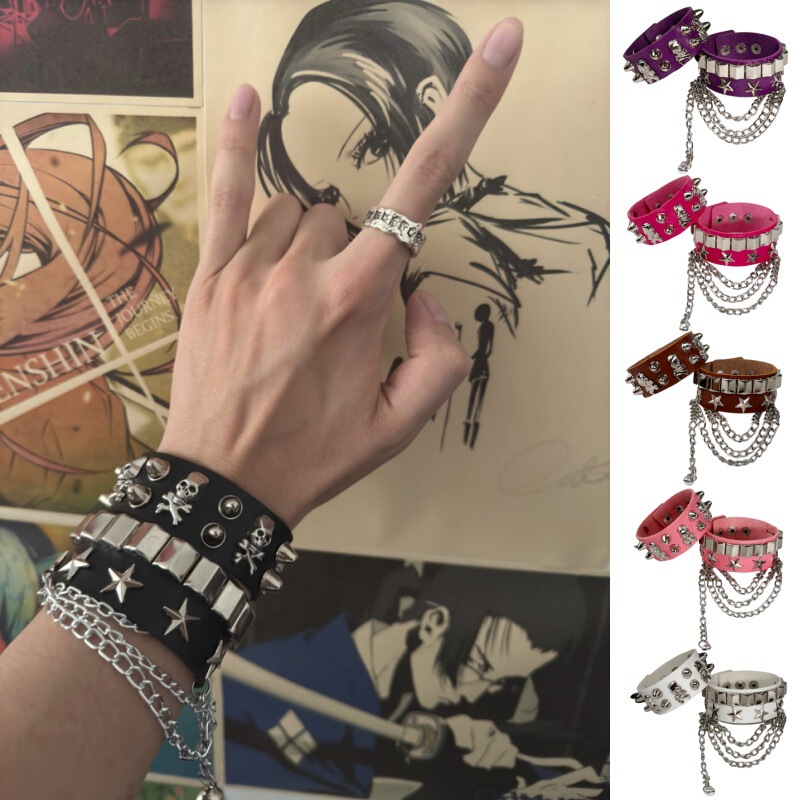 Japanese and Korean New Motorcycle Punk Pu Leather Rivet Bracelet Personalized Skull Street Dance Bracelet Accessories Hip-Hop Bracelet Jewelry Japanese and Korean New Motorcycle Punk Pu Leather Rivet Bracelet Personalized Skull Street Dance Bracelet Accessories Hip-Hop Bracelet Jewelry