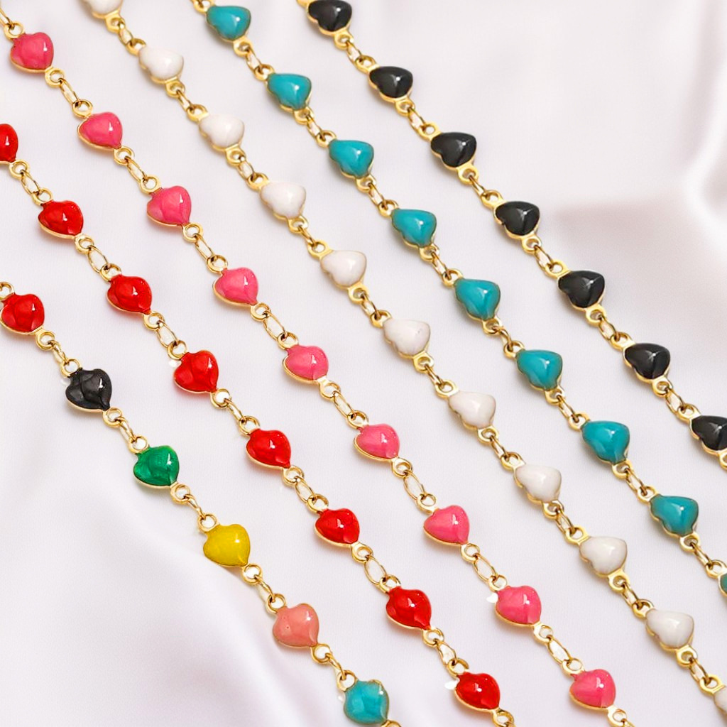 Cadena de esmalte europea y americana, cadena de aceite de gota de acero inoxidable con retención de color, cadena de corazón de melocotón de color, cadena de joyería de bricolaje, collar, pulsera, cadena
