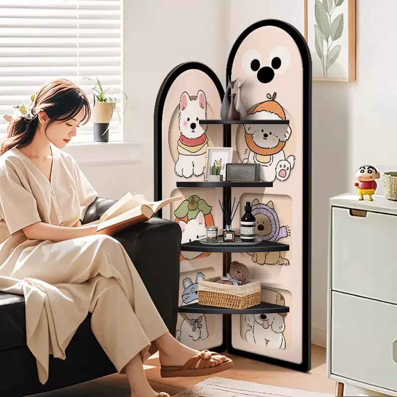 趣味卡通客厅拐角置物架高级感沙发角落转角柜奶油风收纳展示架