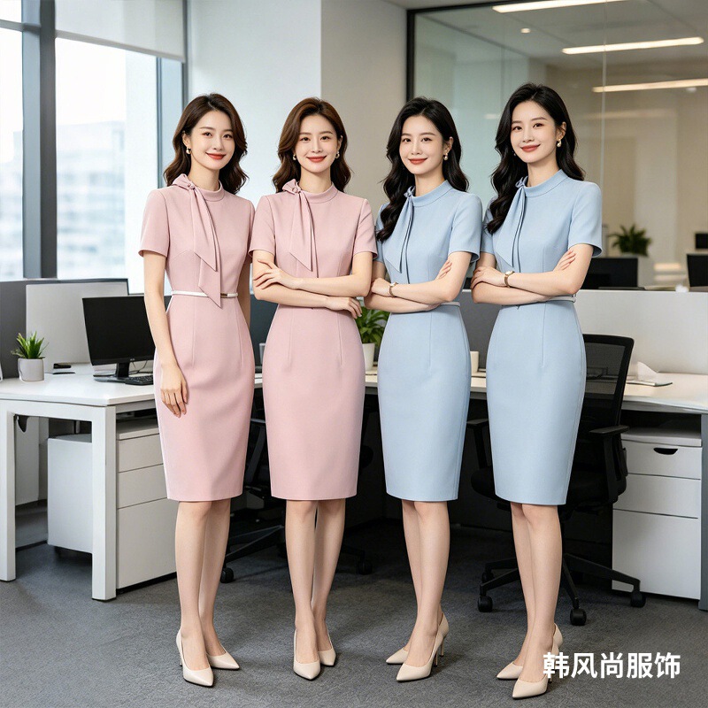 High-End Professional Dress for Women, Summer Short-Sleeved Slim-Fit Fashionable Workwear, Beauty Salon Hotel Front Desk Reception Work Uniform
