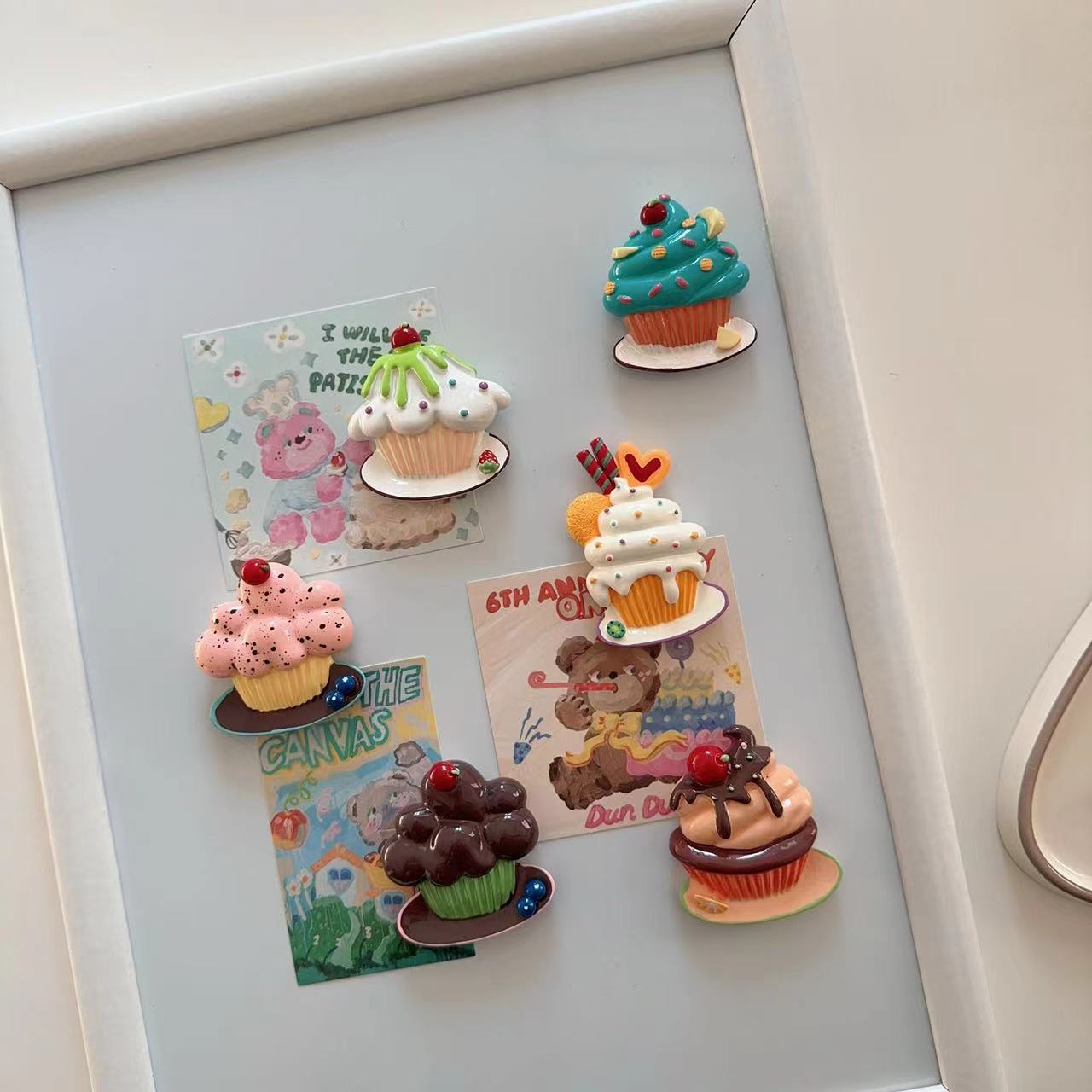 French Cake Resin Food Bread Ice Cream Refrigerator Stickers Kitchen Cute TikTok Magnet Stereo Magnets Ins