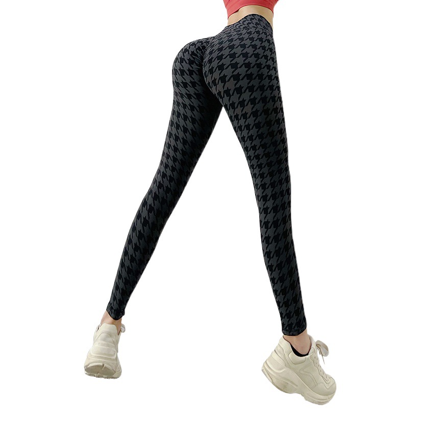 Europa y América Ins pantalones de Yoga de pata de gallo de punto sin costuras pantalones de cadera sexy de melocotón de Mujer Pantalones de fitness deportivos de secado rápido
