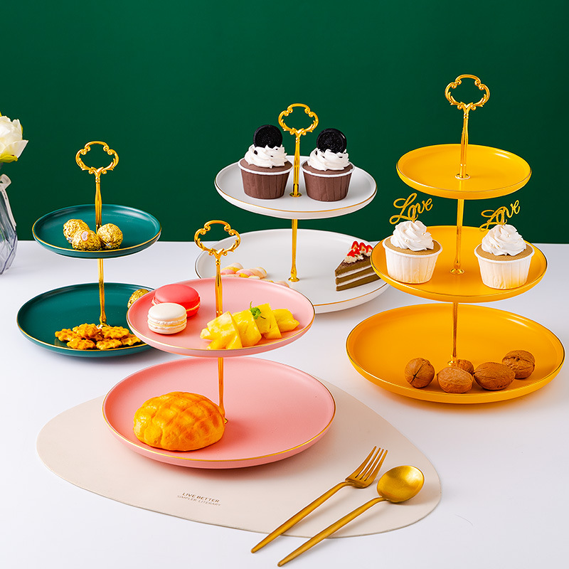 Wholesale Home Living Room Snack Fruit Ceramic Colorful String Plate Banquet Dessert Stand Multi-layer Fruit Plate Arrangement Display Stand