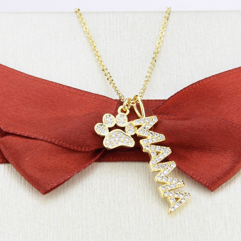 inlaid zirconium BABY MAMA cat claw pendant necklace