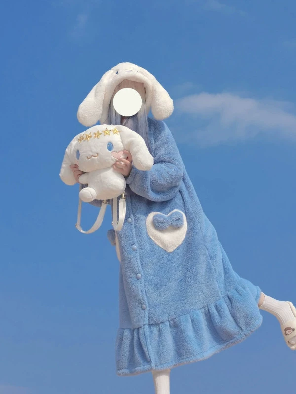 Пижамное платье из фланели кораллового бархата, длинное женское халат, плюшевый мультяшный милый, синий
