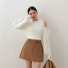 Soft Fuzzy Tie Detail Cold Shoulder Knit Top