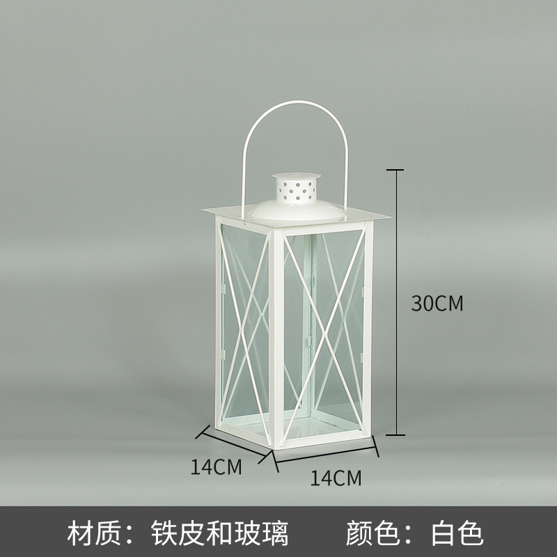 Blanco boda candelabro linterna boda carretera plomo accesorios atmósfera lámpara Marruecos viento lámpara decoración a prueba de viento vela pantalla