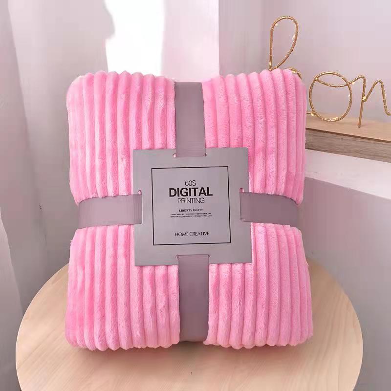 Solid Color Striped Blankets, Coral Velvet, Cloud Mink Velvet, Small Blankets, Thickened Flannel, Air Conditioning Blankets And Sheets_voghion.com