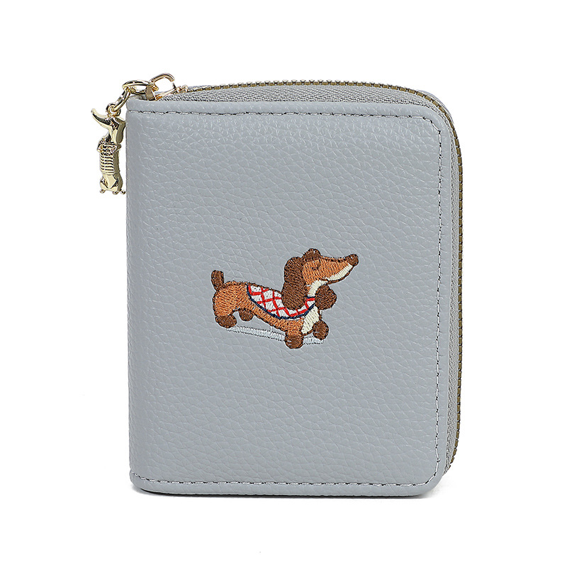 Paquete de tarjetas con cremallera de dibujos animados con bordado de PU