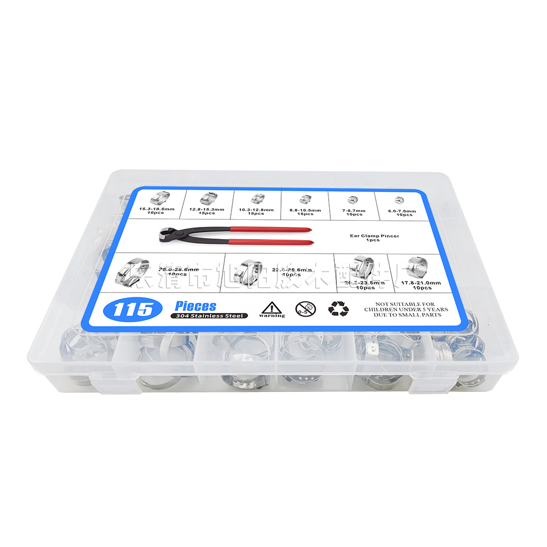 Cruz-frontera dedicado 115 unids traje en caja 304 abrazadera de acero inoxidable con abrazadera de aro sola oreja electrodeless abrazadera de manguera