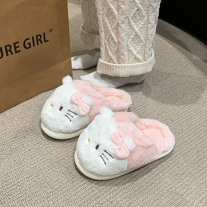 Женские хлопковые тапочки Cixi Sanrio для дома и улицы, утеплённые с толстой подошвой, обувь Kuromi, закрытые без каблука