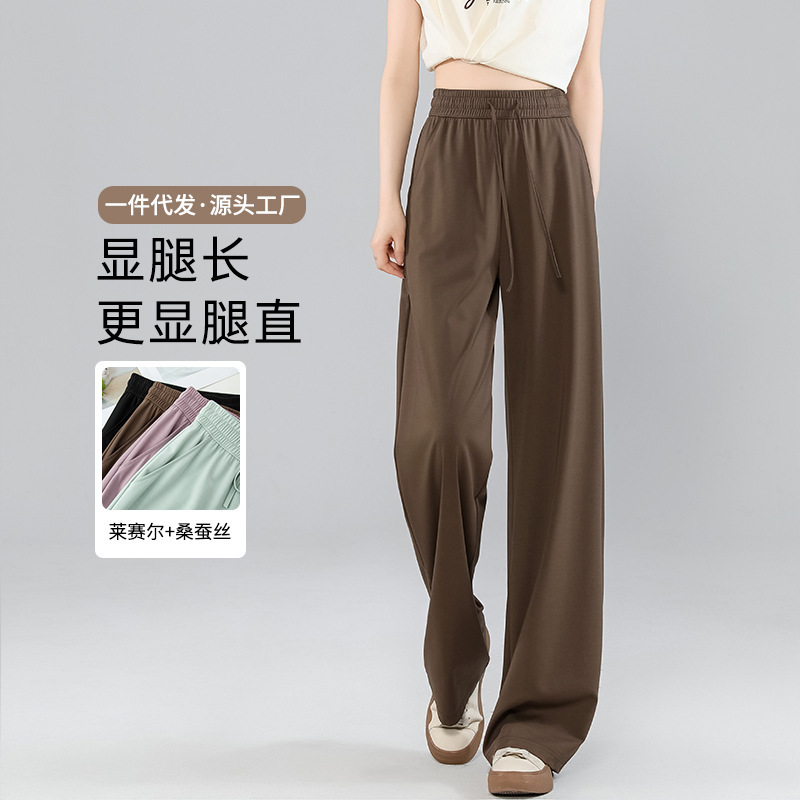Summer New Ice Silk Sunscreen Narrow Wide-Leg Pants for Women Lyocell Tencel Mulberry Silk High-Waist Slimming Sports Pants