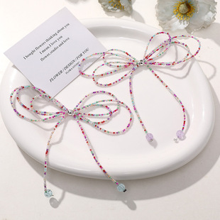 Sweet Sister Fairy Colorful Rice Beads Dopamine Bow DIY Handmade Beaded Shoe Flower Shoe Buckle Bag Pendant Accessories
