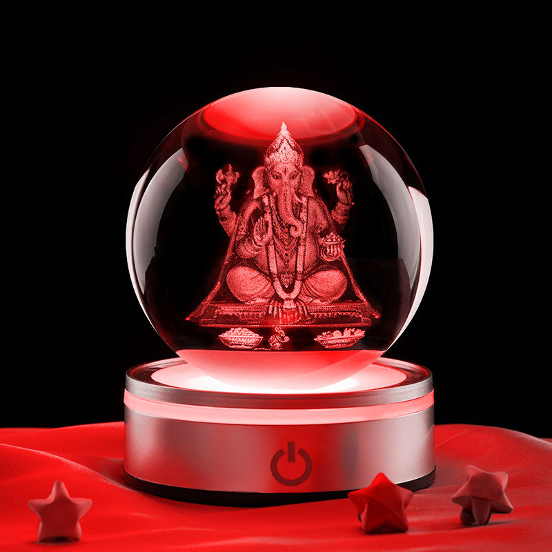 Bola de cristal de 8 cm + base de batería enchufable redonda de luz colorida