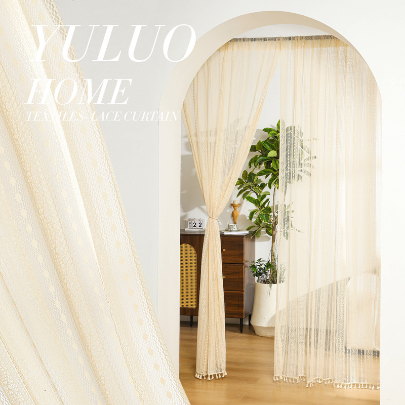 French-Style Vintage Sheer Curtain Window Screen Door Curtain Hook American Country Style European-Style Mesh Sheer Lace Curtain Roman Blinds