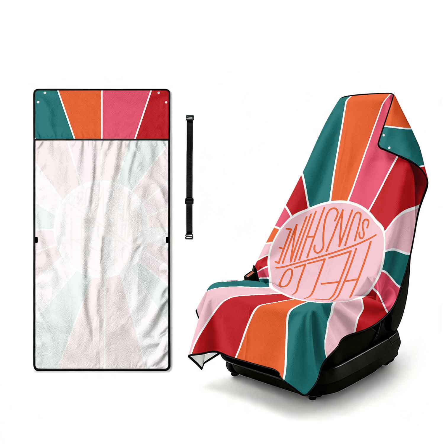 Printed bath towel and car seat cover 2-in-1, ultra-fine fiber outdoor beach and car dual-use universal seat cushion