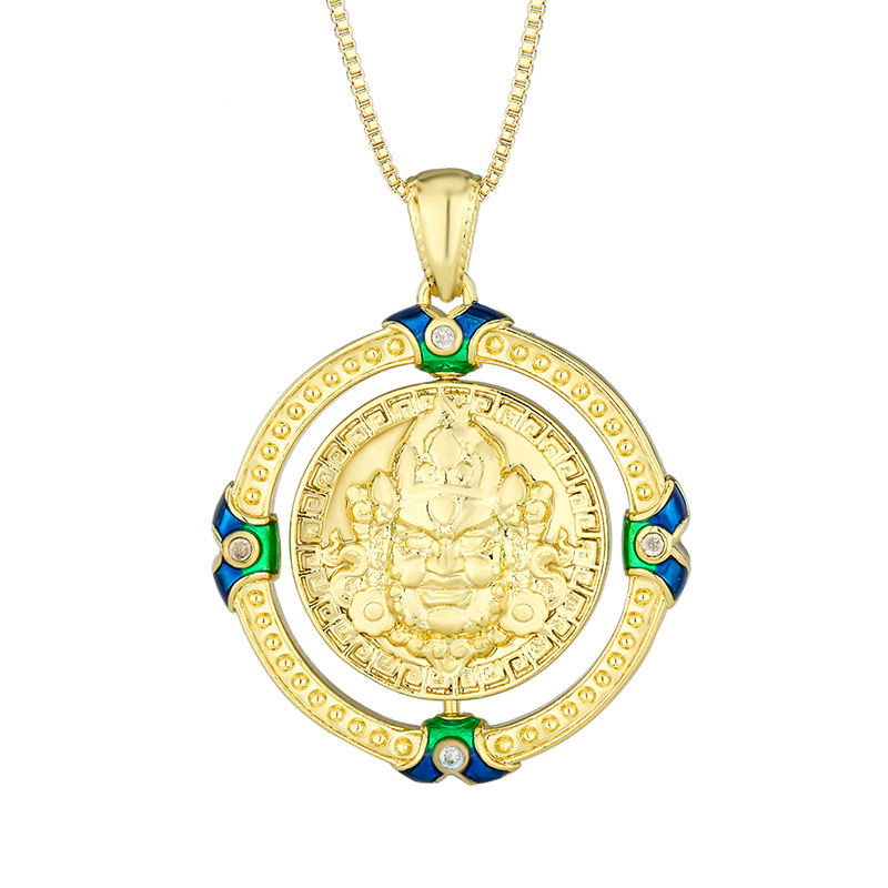 2024 otoño e invierno nuevo estilo Zhuang Shengsheng joyería Lucky Nafu Yellow Fortune God Collar de color dorado Collar colgante giratorio