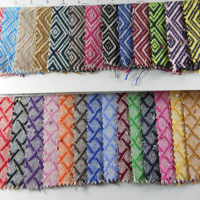 双色麻棉色织提花菱形格布料 涤棉提花格民族风粗纺鞋服服装面料