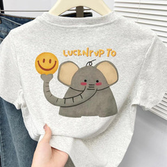 220 グラム綿 100% 新しいアメリカンレトロプリント象右肩半袖レディース Tシャツ夏デザインニッチトップ