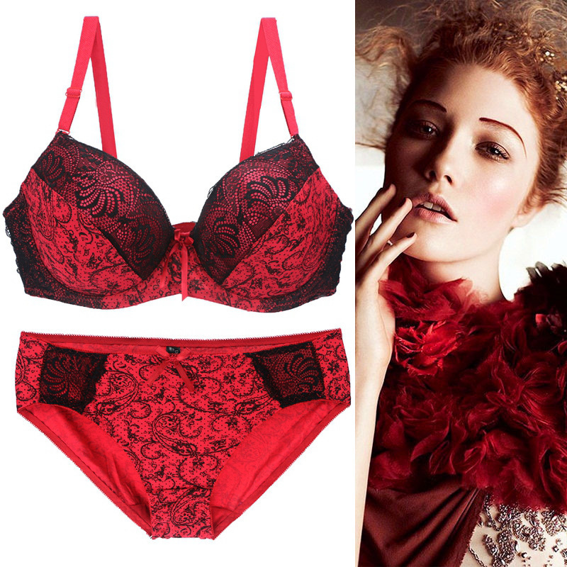 Sexy Lingerie Plus Size Large Bust Minimizing Lace Bra Set Bra Panties Factory Hot Sale European and American Foreign Trade Supply