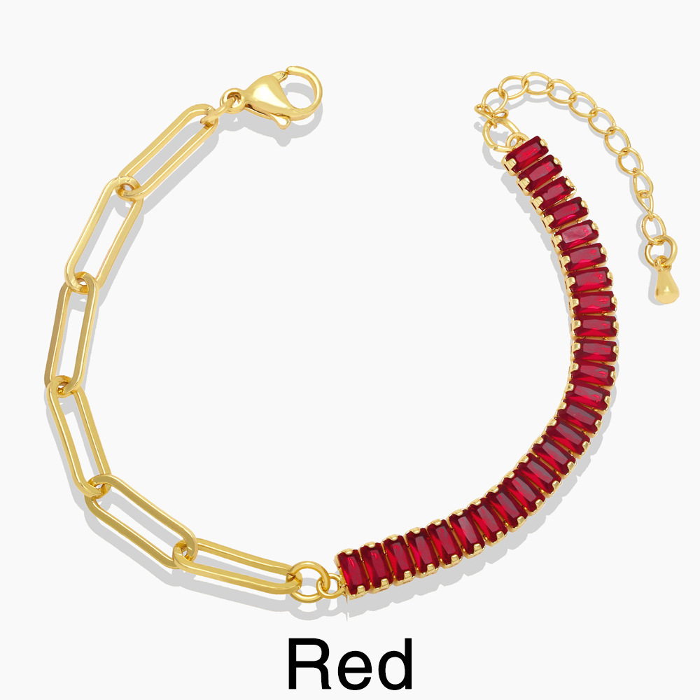 Fashion Stitching Square Zircon Copper 18K Gold-plated Bracelet