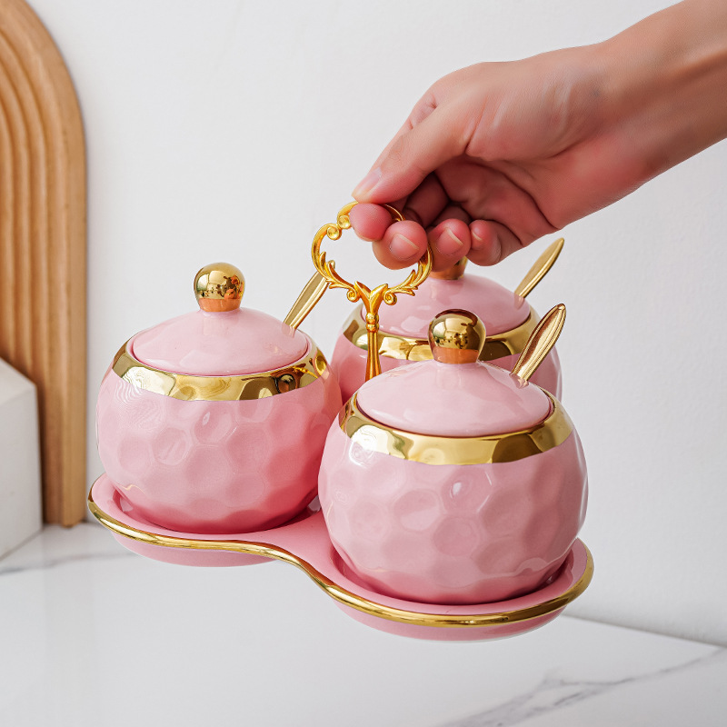 Caja de condimento de cerámica nórdico hogar condimento tarro botella sal azúcar condimento tarro cocina suministros combinación traje condimento tarro