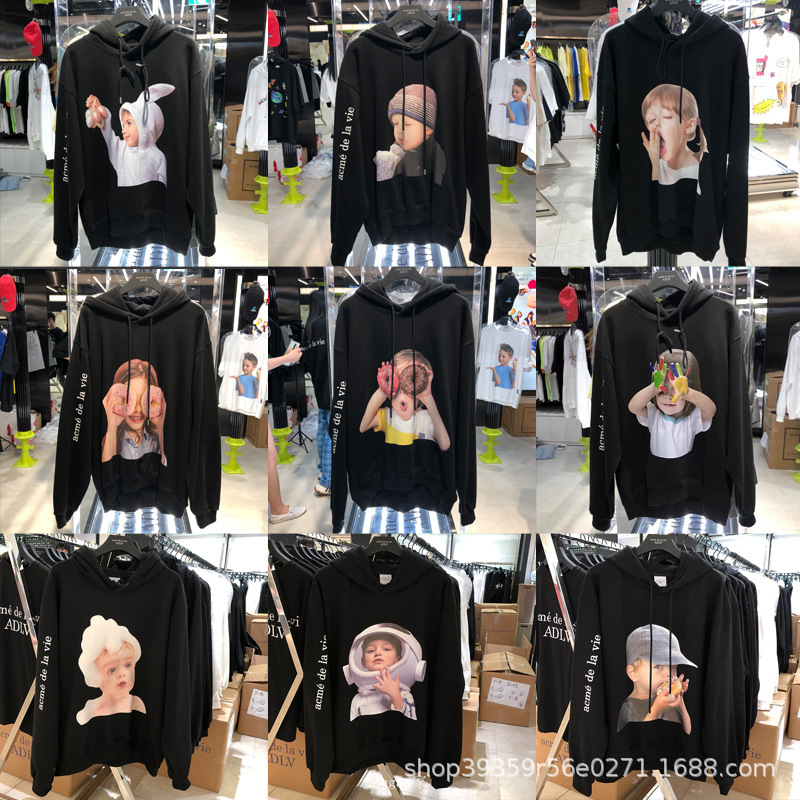 Korean Version in Stock 2025 New Adlv Hooded Sweatshirt Donut Doll Face Print Casual Loose Long-Sleeved Hoodie