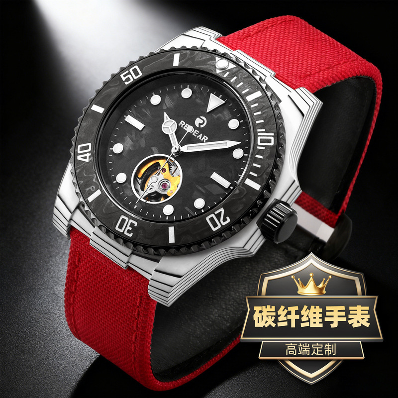 Cross-Border Swiss Sports High-End Watch Customization, Hollow-Out Fully Automatic Tourbillon Carbon Fiber Men's Mechanical Watch