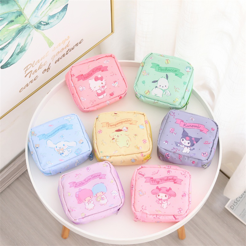 Japanese cartoon pudding sanitary napkin storage bag for students and girls portable cute storage bag