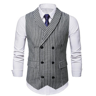 2025 Spring New Men's European and American Retro Casual Double-Breasted Suit Vest Men's Jacket Business Striped Vest