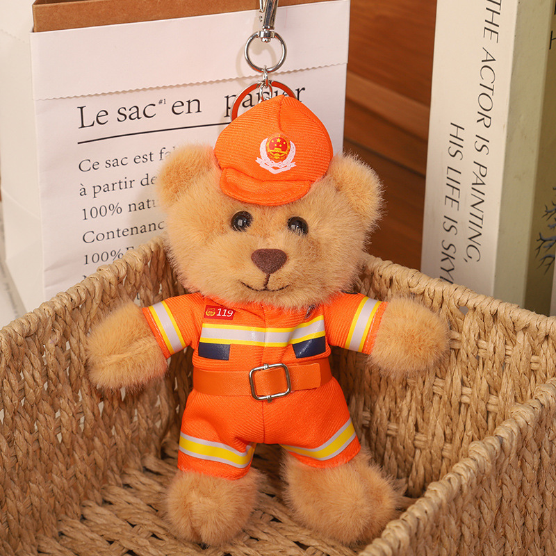 2025 nuevo uniforme de oso fuego cielo azul rescate colgante Teddy bear muñeca juguete de peluche publicidad llavero