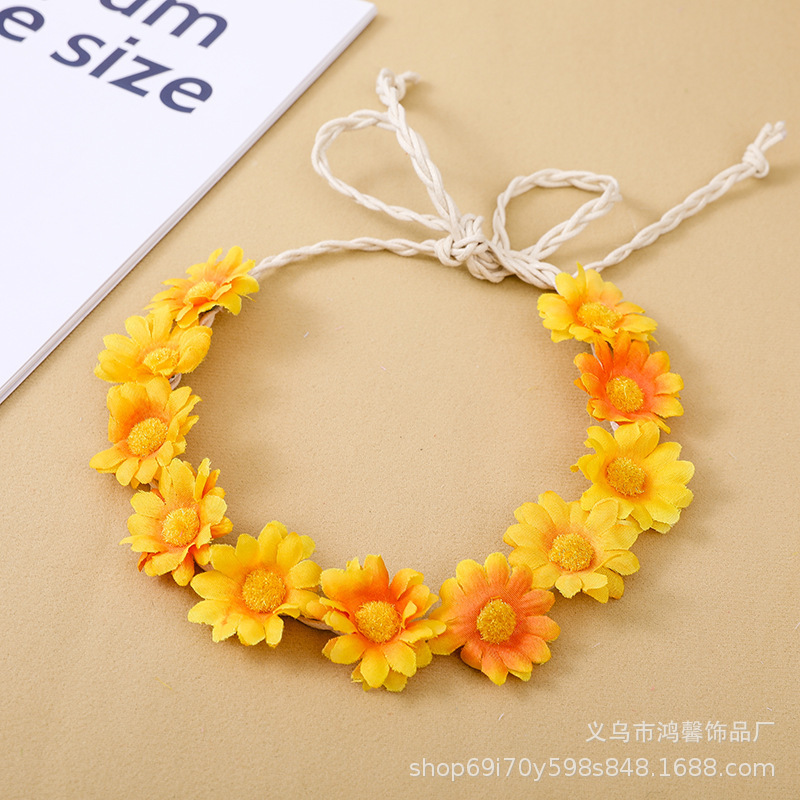 跨境小清新11朵小太阳花头带头饰雏菊波西米亚度假海边辫子发带女|undefined