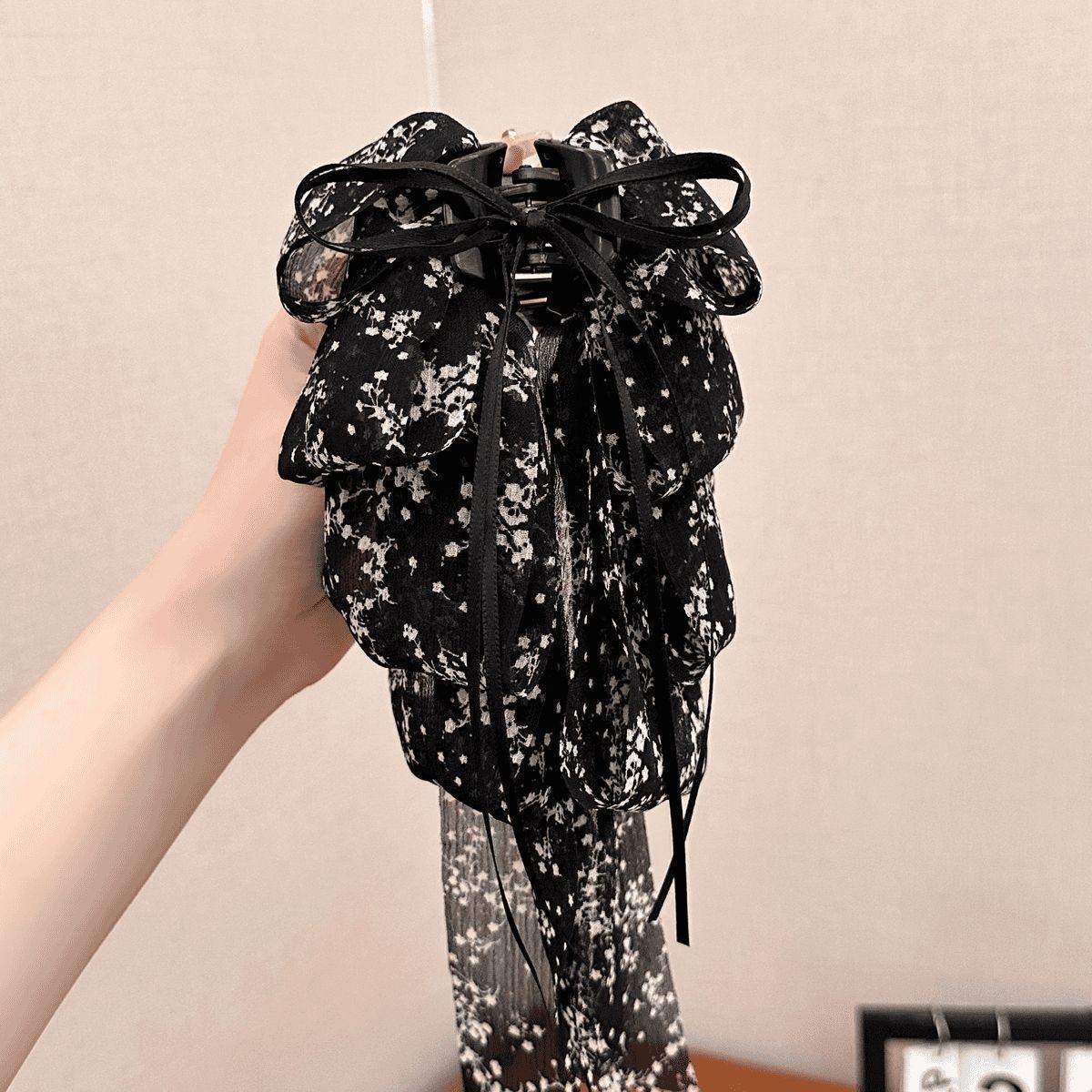 Satín de alta sensación, arco negro grande, clip de tiburón, toque de cabeza, clip de nube, clip de agarre, clip de cabello, tarjeta de cabello de mujer