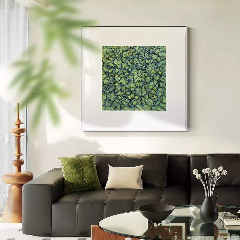 现代抽象客厅沙发背景装饰画绿色线条艺术抽象酒店民宿床头挂画